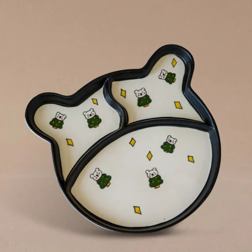 Hand-Painted Bear & Tree Shaped Ceramic Divided Plate