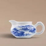Hand-Painted Blue and White "Landscape Zen" Pitcher— Premium Kaolin Clay & Tea Justice Cup