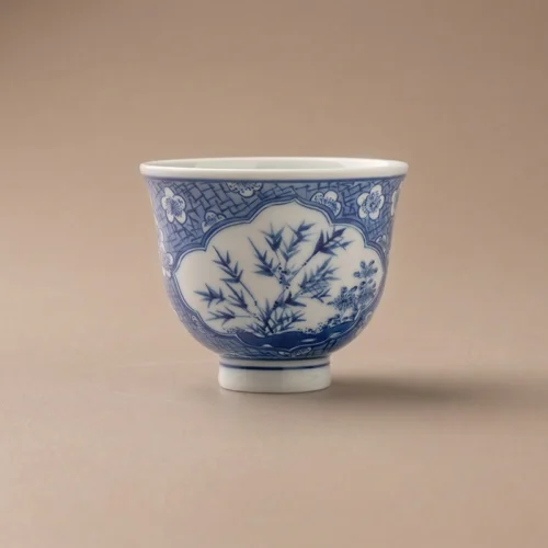 Antique Blue & White "Windowed Ice Plum" Bell Cup
