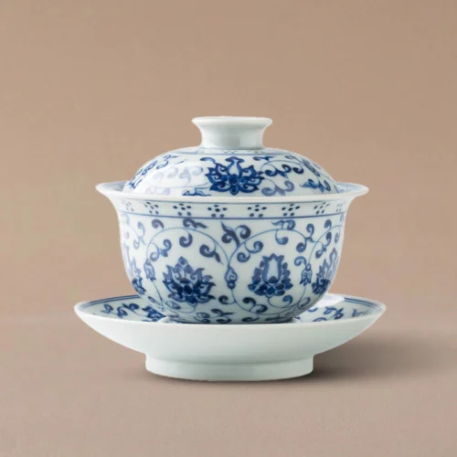 Hand-Painted Blue & White Interlocking Lotus Gaiwan