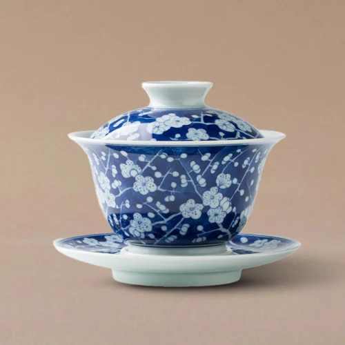 Hand-Painted Blue and White "Bing-Mei" Antique Style Yuan-Bao Gaiwan
