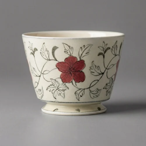 Crimson Vine Hand-Painted High-Fire Underglaze Coffee Cup