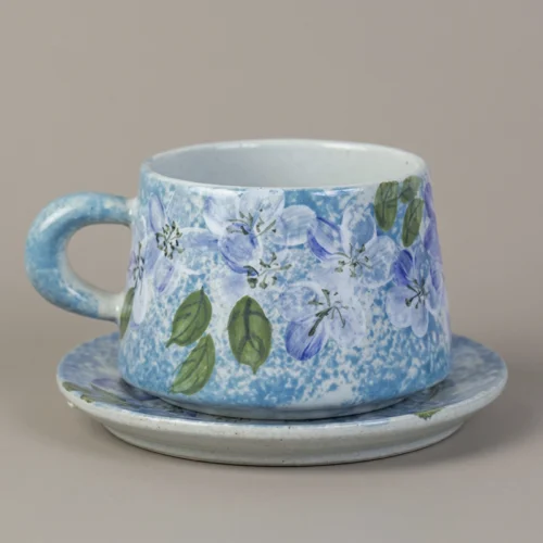 Blue Mist Jacaranda Hand-Painted High-Fire Underglaze Cup & Saucer