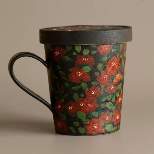 Ink-Base Red Rose Hand-Painted High-Fire Underglaze Mug