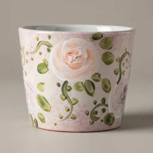 Hand-Painted Blush Rose High-Fire Underglaze Coffee Cup
