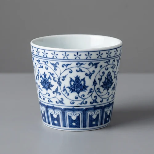 Handmade Blue & White Interlocking Lotus Straight Cup