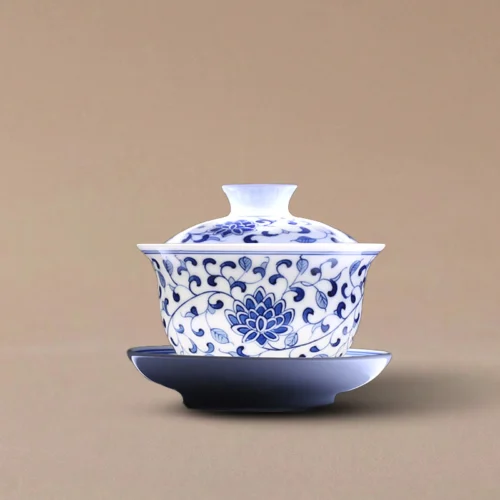 Hand-Painted Blue & White "Step-by-Step Lotus" 10-Piece Gongfu Tea Set