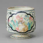 Hand-Painted Cat & Tulip Stemmed Cup