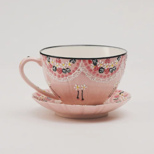 Hand-Painted "Pink Lace" French Style Coffee Cup