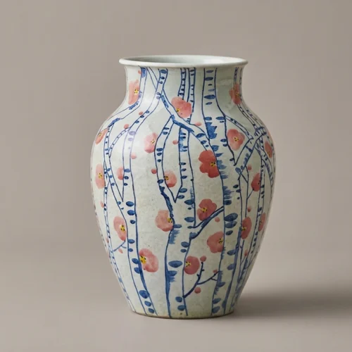 Hand-Painted Vintage Plum Blossom Ceramic Vase