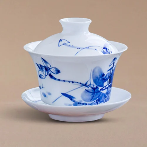 Hand-Painted Blue & White Orchid Gaiwan